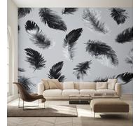 Genérico Papel Pintado Pluma Blanca y Negra, Papel Pintado pared Dormitorio Plumaje Moderno, Decoracion pared Salon, Fotomurales Tejido no Tejido, 350 x 256 cm K-MZ&10