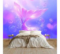 Genérico Papel Pintado Tejido no Tejido Fantasía Sirena Cola Burbujas Degradado Azul 250 x 175 cm - Fotomural Panorámico Decoración de Pared para Salón y Dormitorio