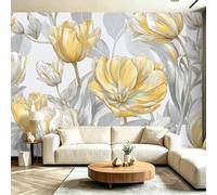 Genérico Papel pintado tejido no tejido TNT Floral botánico francés - Fotomural 400 x 280(WxH) Amarillo, papel pintado para salón y dormitorio decoración, cubre imperfecciones de la pared