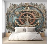 Genérico Papel Pintado Timón Ancla, Papel Pintado Pared Veta Náutica de Decorativos del Hogar, para Salon Dormitorio Decoracion Pared, 308x220cm D&O135