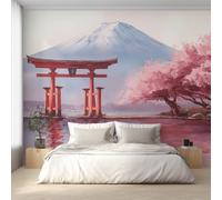 Genérico Papel Pintado Torii Japonés, Papel Pintado pared Dormitorio Flores de Cerezo Monte Fuji, Decoracion pared Salon, Fotomurales Tejido no Tejido, 390 x 260 cm K-MZ&13