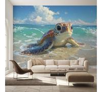 Genérico Papel Pintado Tortuga Marina, Papel Pintado pared Dormitorio Animal Marino Lindo, Decoracion pared Salon, Fotomurales Tejido no Tejido, 366 x 254 cm K-MZ&18