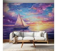 Genérico Papel Pintado Velero Atardecer, Papel Pintado Pared Impresionismo Abstracto de Decorativos del Hogar, para Salon Dormitorio Decoracion Pared, 450x315cm D&O18