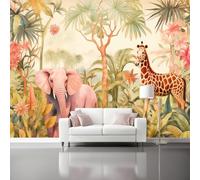 Genérico Papel Pintado Verde,Animales Salvajes Palmeras Tropicales Papel Adhesivo para Muebles Murales Decorativos Pared Salon Decoracion Habitacion 250 x 175 cm（WxH