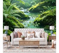 Genérico Papel Pintado Verde Con Paisaje De Bosque Y Arroyo, Mural De Pared No Tejido Con Foto, Póster, Decoración Del Hogar, Arte De Pared Panorámico 3D Moderno Y Personalizado Para Sala De Est