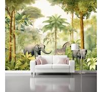 Genérico Papel Pintado Verde, Papel de Plantas Tropicales Animales Salvajes Pared Fotomurales Decorativos - Pared Dormitorio Papels Adhesivo para Muebles Salon 300 x 210 cm（WxH