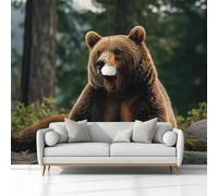 Genérico Papel Tapiz Autoadhesivo para Decoración de Habitación Animales Salvajes Bosques Osos Pardos, Papel Tapiz Pantalla XXL De Pared Sala Cuarto Oficina Salón Pasillo, Verde 300 x 210 cm