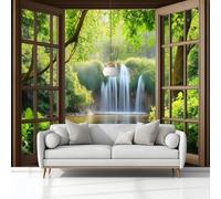 Genérico Papel Tapiz Autoadhesivo para Decoración de Habitación Naturaleza Campos Verdes Bosques Ventanas, Papel Tapiz Pantalla XXL De Pared Sala Cuarto Oficina Salón Pasillo, Verde 350 x 256 cm