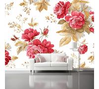 Genérico Papel Tapiz Fotográfico 300 x 210 cm（WxH Papel Pintado Panorámico, Estilo Retro Pintado A Mano Floral. Decoración Pared - Moderna para Cuarto de Niño Salón Oficina Blanco