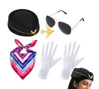 Generico para asistentes de vuelo - uniforme sombrero bufanda guantes gafas broche Kit | Elegantes detalles de disfraces de estilo aeronáutico para todas las edades, espectáculos teatrales