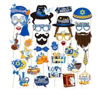 Generico Para Cabinas De Fotos De Hanukkah - 30 Piezas Divertidas Para Cabinas Fotográficas Gafas Happy Hanukkah | Objetos De Escena De La Fiesta De Hanukkah | Lindos Objetos De Escena