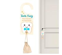 Genérico para colgar la puerta del diente, porta dientes perdidos con lugar de plata - recuerdo de madera lindo, animar el recuerdo con una bolsa para niños y niñas