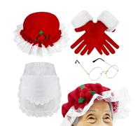 Generico Para Disfraces De Santa Claus: Conjunto De Gafas Para Sombreros, Colección De Guantes Y Delantales, Completo Con Personajes De Navidades, Traje De Espectáculos Navideños Para Fiesta Femenina