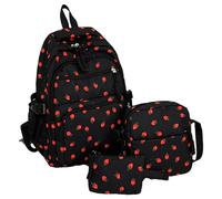 Genérico para libros de fresas | Conjunto lindo de libros | mochila de fresa, de hombro, portabolígrafos para viajes diarios, camping al aire libre, maternal niños niñas verano, Negro, Se