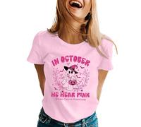 Genérico para mujer con cinta rosa de sensibilización al cáncer de mama de octubre camiseta con cuello en V, camiseta octubre rosa, 01 Rosa Claro, XXL