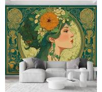 Genérico para mujer, hermoso estilo Art Nouveau 3D, papel pintado panorámico, 300 x 210 cm, papel pintado sin tejido, pared para salón, dormitorio de niños, decoración, pared fácil de montar, verde