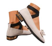 Genérico para mujer, zapatos planos casuales de verano con punta puntiaguda, adornados con un lazo de gamuza, perfectos para un atuendo casual al aire libre, escote bajo, tacón bajo, blanco, 37 EU