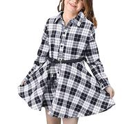 Genérico para niñas, ropa casual, cinturón de manga larga, búfalo, cheque, negro, blanco, rojo, vestidos a cuadros para niños, falda vintage para niña, f, 12-13 Years
