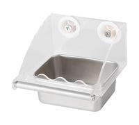 Genérico Parakeet Feeder - Transparent Bird Feeders Indoor Cage | Stainless Steel Bird Bowl | Parrot Feeder with Non-Slip Stand, for Lovebirds Budgies Long-Tailed Parrots, 15x15x14cm
