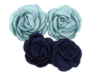 Genérico Parches Decorativos para Zapatos, 2 Pares de Flores de Tela Azul Marino y Verde Borde Quemado, Accesorios DIY para Personalizar Zapatos y Prendas para Colegas