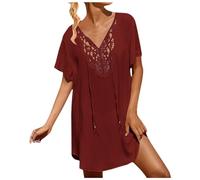 Genérico Pareos Playa Mujer,Blusa Playeras Suelto Color Sólido Boho Vestido de Liso Corto Cubre para Diseño Floral Elegante Camiseta Vacaciones en la y Piscina
