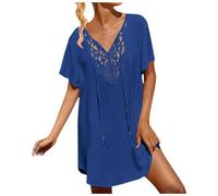 Genérico Pareos Playa Mujer,Blusa Playeras Suelto Color Sólido Boho Vestido de Liso Corto Cubre para Diseño Floral Elegante Camiseta Vacaciones en la y Piscina