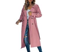 Genérico Parka Mujer Impermeable Senderismo Mujer Gabardina Larga Con Doble Botonadura Para De Otoño 2023 Abrigo Ajustado Con Solapa Clásica Prendas De Chaquetas Rojas Capa Pink M