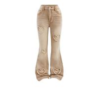 Genérico Patanlon Chica Las adolescentes de 9 a 13 años llevan jeans acampanados deslavados, bordados con copos de nieve, a la moda y atentos (Khaki,10-11 años)