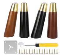 Genérico Patas Cónicas Rectas/Inclinadas para Muebles - Patas De Sofá De Madera Roble para Cama, Mueble Otomano - Patas De Repuesto con Tapas Doradas (Kit De Instalación Completo)(Walnut-b,15cm/5.9″)