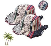 Genérico Patchwork Multicolored Mushroom Hemp Hat with Hidden Pocket Fedorahats, Multicolored Mushroom Hemp Hat,Adjustable Brim (2Pcs)