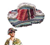 Genérico Patchwork Multicolored Mushroom Hemp Hat with Hidden Pocket Fedorahats,Stripe Print Bucket Sunhat,Hippie Fisherman Hat