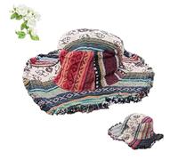 Genérico Patchwork Multicolored Mushroom Hemp Hat with Hidden Pocket Fedorahats, Unisex Hippie Stripe Print Bucket Sunhat (1 Pcs)
