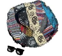 Genérico Patchwork Multicolored Mushroom Hemp Hat with Hidden Pocket Fedorahats Wide Brim Bucket Hat Hippie Sunhat for Holiday Beach for Women Men (Style-B)