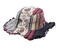 Genérico Patchwork Multicolored Mushroom Hemp Hat with Hidden Pocket - Handmade Fedora Bucket Sun Hat, for Travel Holiday (One Size)