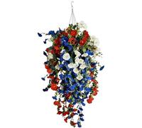 Genérico Patriotic Hanging Flower Basket - Red White Blue Artificial Flowers For 250th, 20" Memorial Day & 4th of July Porch Decor, Weather Resistant Floral Basket For Garden Yard and Patio