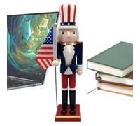 Genérico Patriotic Nutcracker Figurines, 14.96 Inches Statue with American Flag, Hand-Painted Wooden Figurine, Classic Soldier Model with Americana Style, Tabletop Decor for Home