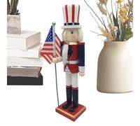 Genérico Patriotic Nutcracker Figurines, 14.96 Inches Statue with American Flag, Hand-Painted Wooden Figurine, Classic Soldier Model with Americana Style, Tabletop Decor for Home