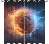 Genérico PatróN de Baloncesto con Llamas y ReláMpagos Poliester Ojales Cortina Opaca Juego de 2 Paneles 91.5An x 214Al cm, Multicolor Lavable Cortinas Termicas Aislantes para Niños Niñas Dormitorio