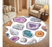 Genérico PatróN de Cristal de áGata Coloreado Alfombra Redonda para Salón 200 cm, Blanco Alfombra Redonda Antideslizante de Pelo Corto Lavable a máquina para Pasillo y Dormitorio Cojines Decorativos