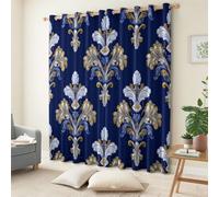 Genérico Patrón Retro Cortinas Opacas 2 Piezas 140An x 245Al cm Patrón Barroco, Azul Oscuro Cortinas Opacas con Ojales Aislantes Térmicos, para Sala De Estar Dormitorio Cocina