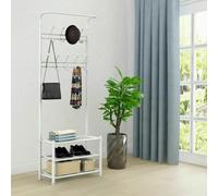 Genérico PATUKSHOP Zapatero y Perchero de pie Entrada o Recibidor Metálico. Estantería. 18 Ganchos y 3 Estantes. 180x65x30cm. Blanco