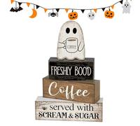 Generico Paulownia Wood Ghost Halloween Decoration | Spooky Holiday Tabletop Tray Filler | Rustic Mantel Shelf Decor for Home | Lightweight 5.9-inch Seasonal Ornament
