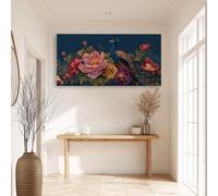 Genérico Pavo Real Botánico Floral Cuadro en lienzo enmarcado Mandala con kit de montaje para salón, dormitorio y oficina, decoración moderna requiere montaje 40 x 30 cm