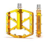 Genérico Pedales planos 3 rodamientos aleación de aluminio 9/16 piezas antideslizantes pedal bicicleta(Gold)