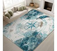 Genérico Pegatinas Antideslizantes & Soporte de TPR Tapete Arte Brújula Tortugas Coral Alfombras Lavables a máquina en Agua fría Alfombra Suave de Pelo Corto 60 x 110 cm