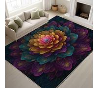 Genérico Pegatinas Antideslizantes & Soporte de TPR Tapete Fantasía Flores De Loto Arte Líneas Alfombras Lavables a máquina en Agua fría Alfombra Suave de Pelo Corto 80 x 120 cm