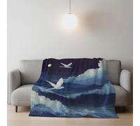 Genérico Peluda Azul Blanco Manta Franela Cartoon Fantasia Océano Paloma Blanca Ultra Ligera Blanket para Mujer y Hombre 150 x 180cm
