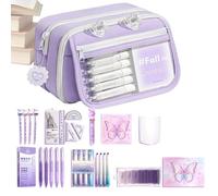 Genérico Pencil Case Kit - Large Capacity Organizer, School Supplies Pouch | Stationery Set with Gel Pens, Highlighters, Rulers, Sticky Notes For Classroom, College, Office, Travel, Girls, Boys