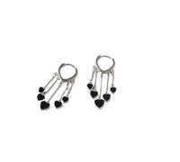 Generico Pendientes colgantes de moda con borla en forma de corazón negro para mujer, simples y exquisitos, colgantes con forma de corazón de novia (plateado)