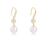 Generico Pendientes Oceano Pearl Earrings For Women Trendy: Flat Back Stud Earrings Gold Plated/925 Sterling Silver Freshwater Pearl Dangle Earrings Wedding Jewelry Birthday Gifts For Women, Talla